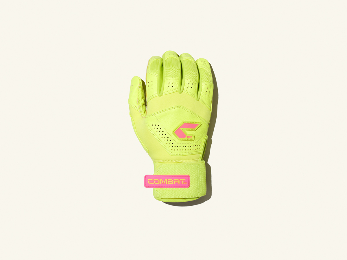 COMBAT MFG Long Strap Batting Gloves, Lemonade Blitz, Adult XS