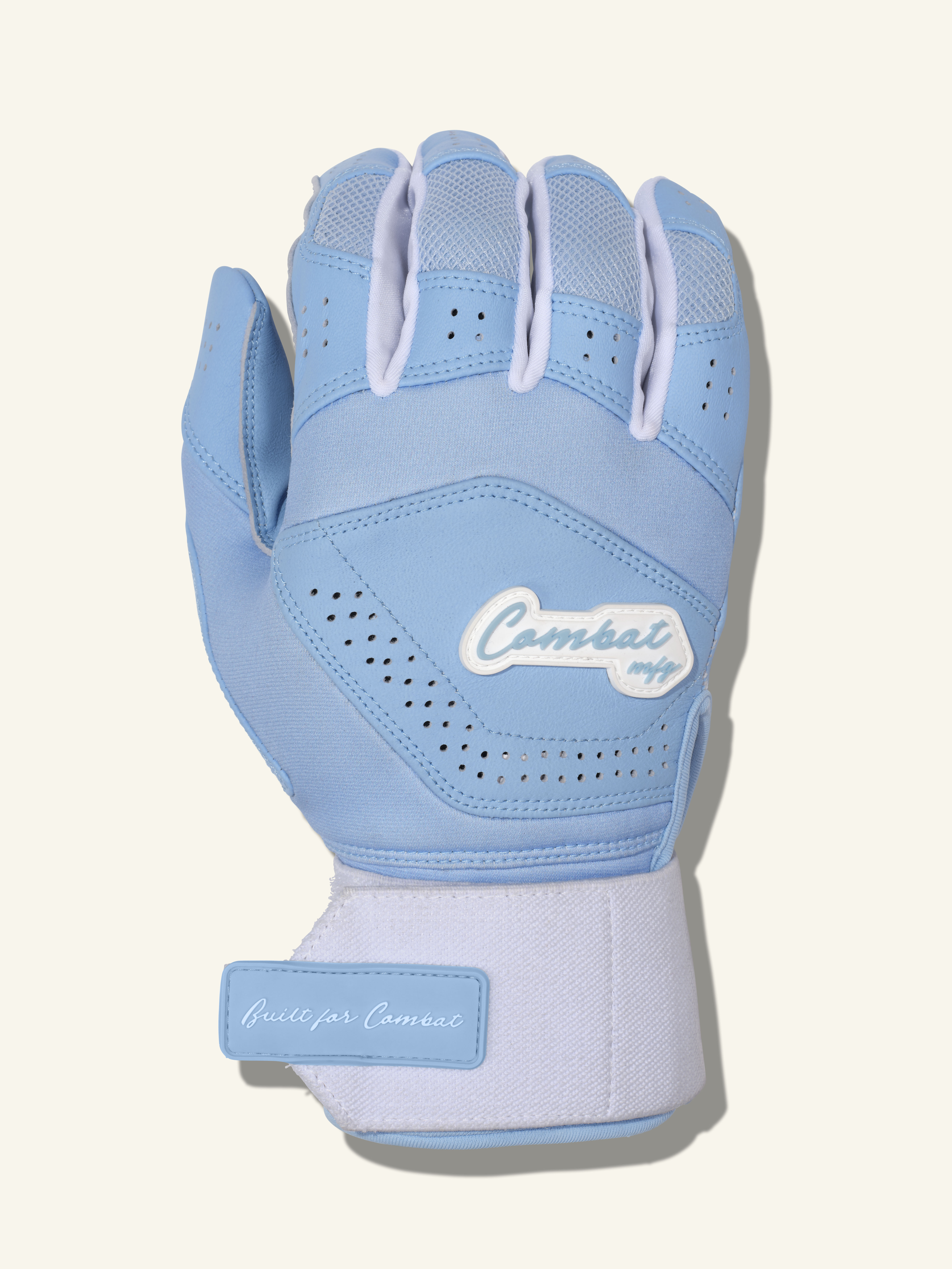 COMBAT MFG Yin Yang Long Strap Batting Gloves, White/Columbia Blue, Medium