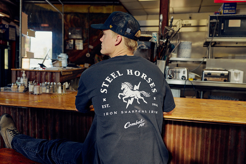 COMBAT MFG Steel Horses Tee, Everyday Road Grit