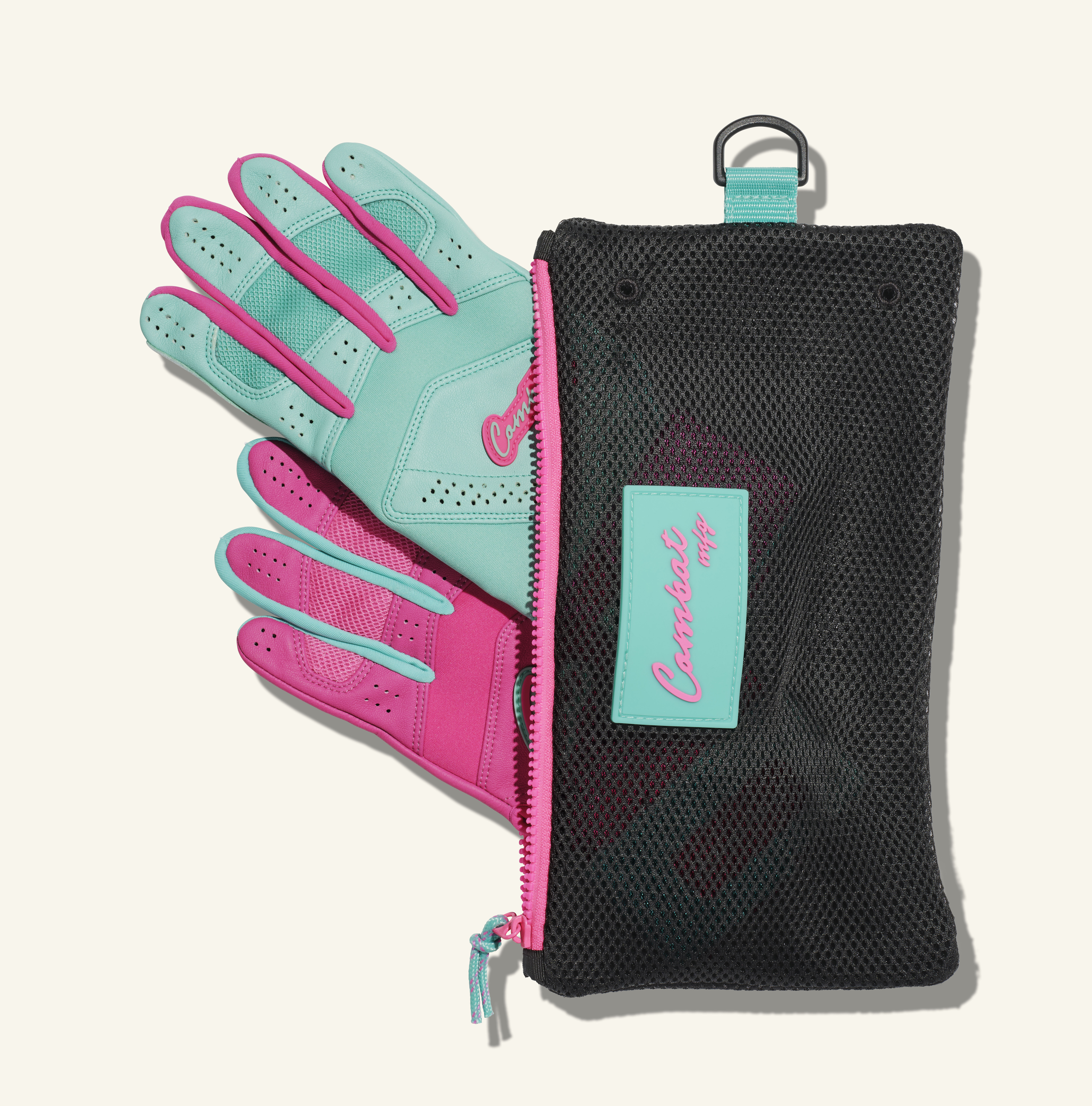 COMBAT MFG Yin Yang Long Strap Batting Gloves, Mint/Pink, XX-Large