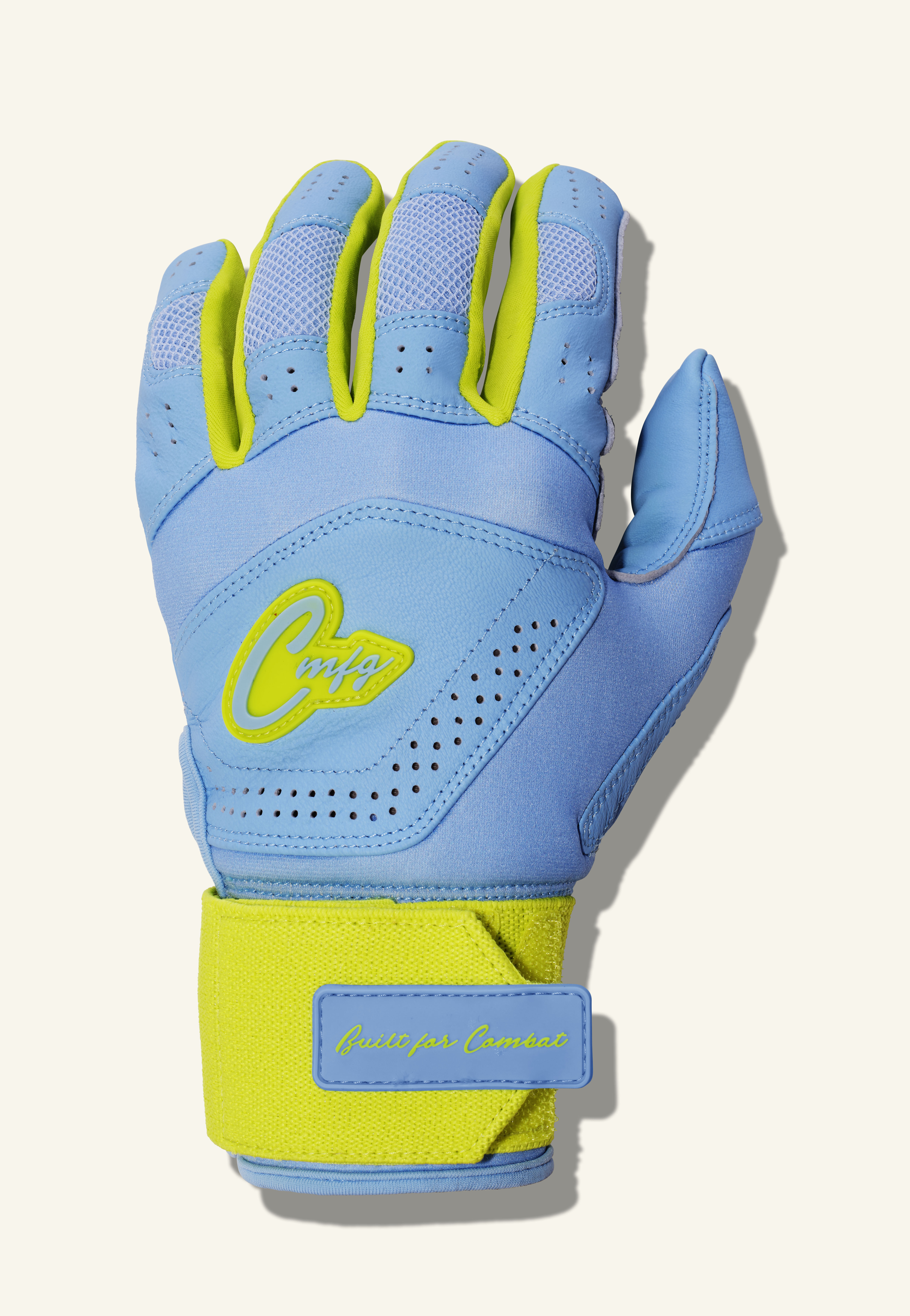 COMBAT MFG Yin Yang Long Strap Batting Gloves, Columbia Blue/Lemonade Blitz, Large