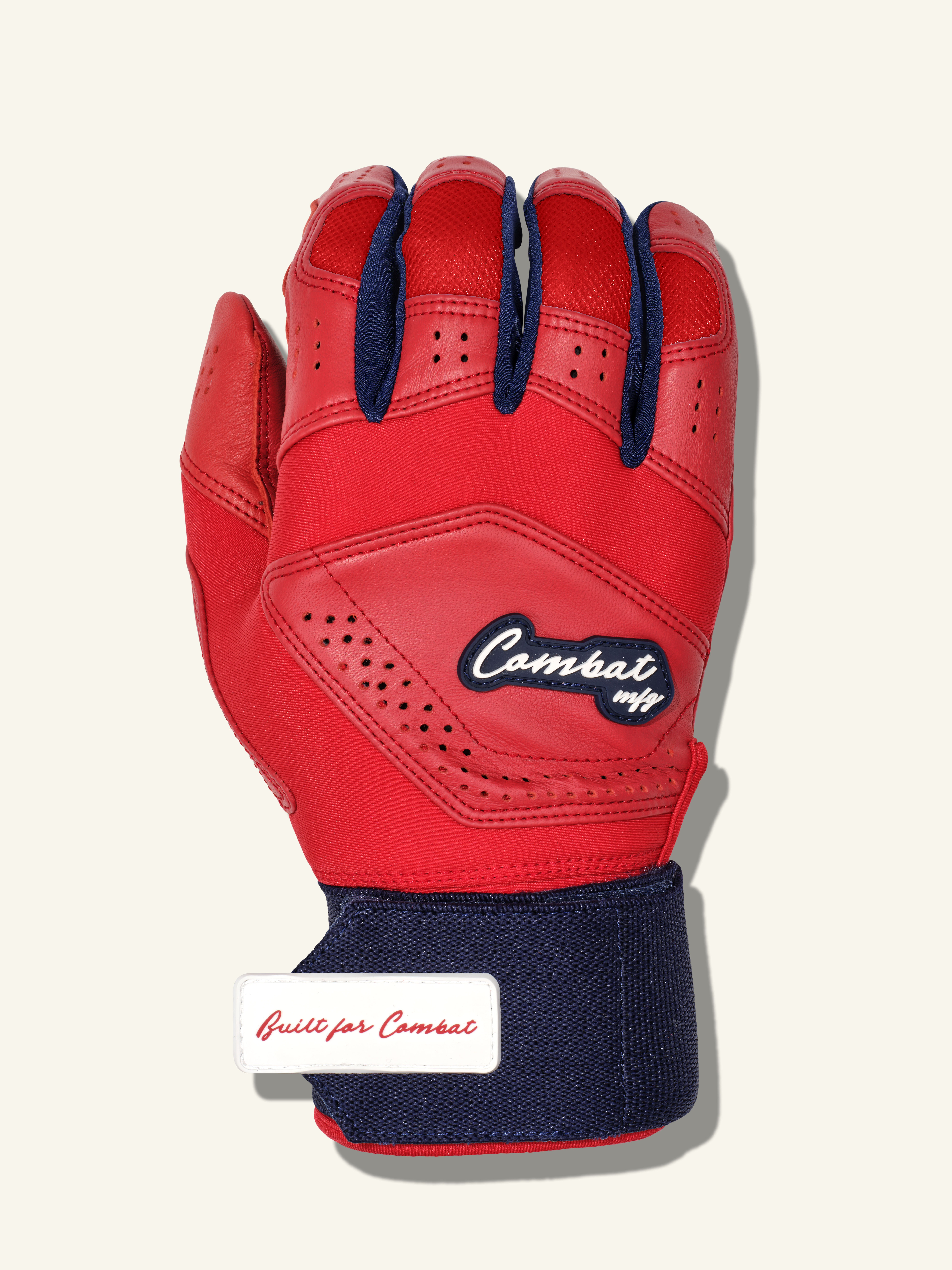 COMBAT MFG Yin Yang Long Strap Batting Gloves, Navy/Red, X-Small