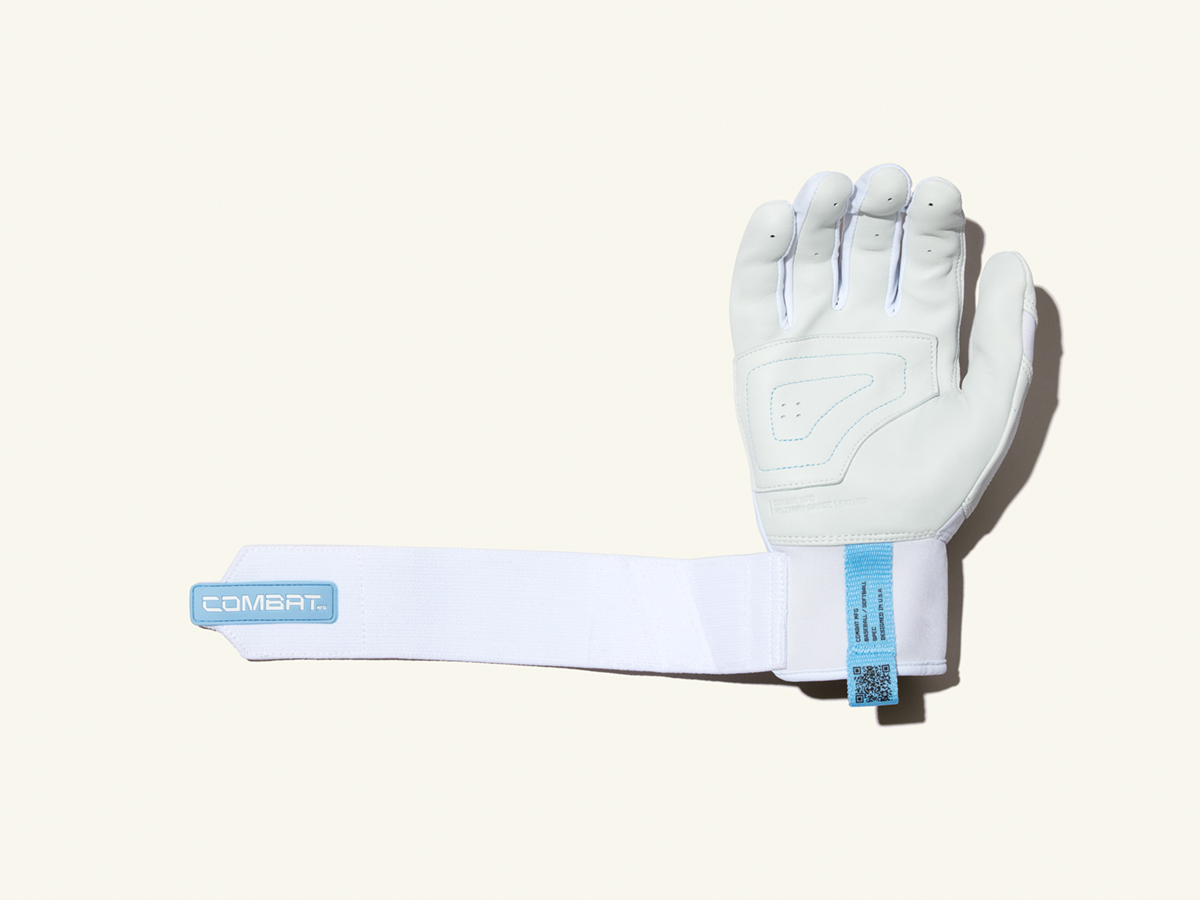 COMBAT MFG Long Strap Batting Gloves, White, Adult M