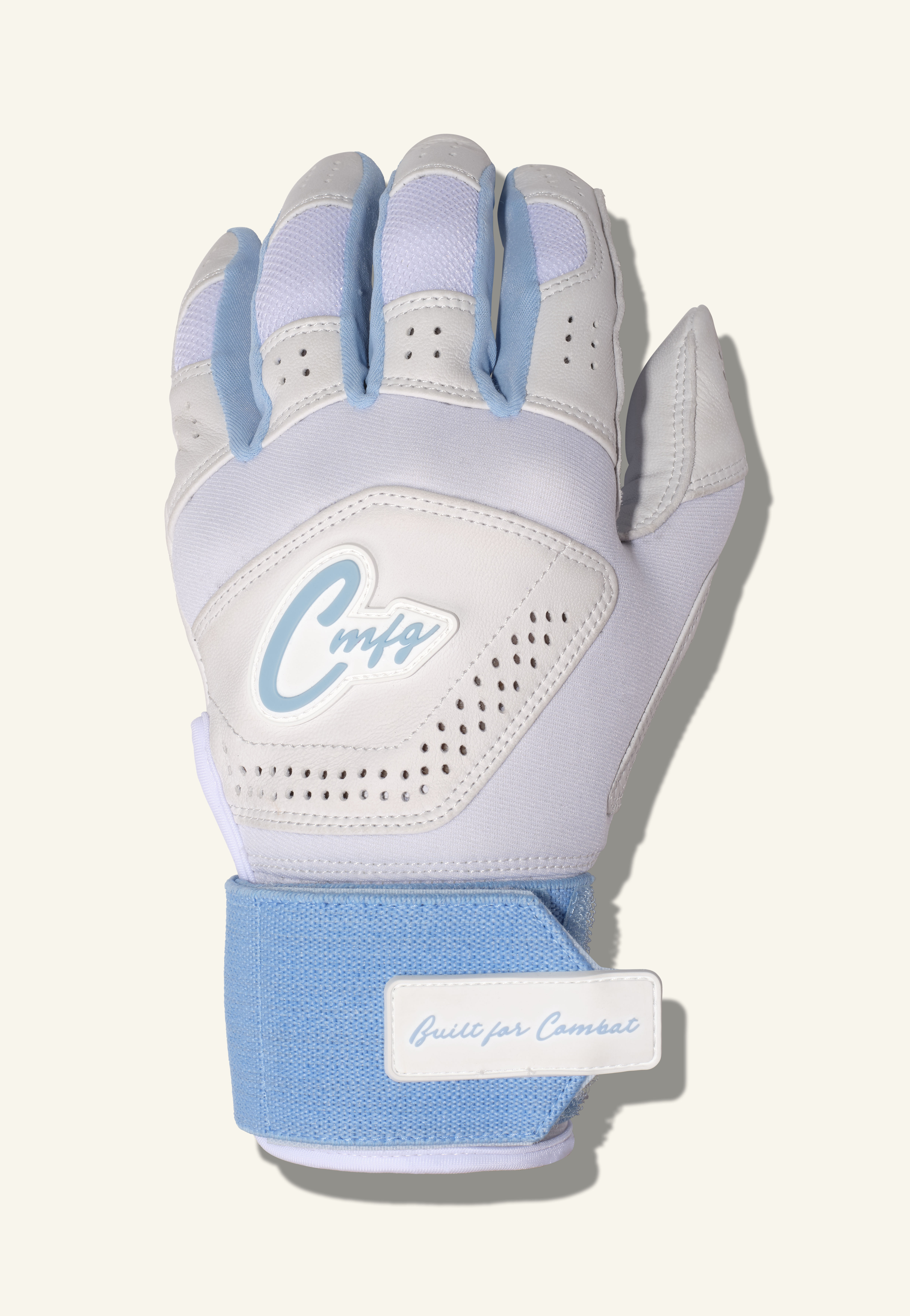 COMBAT MFG Yin Yang Long Strap Batting Gloves, White/Columbia Blue, Medium