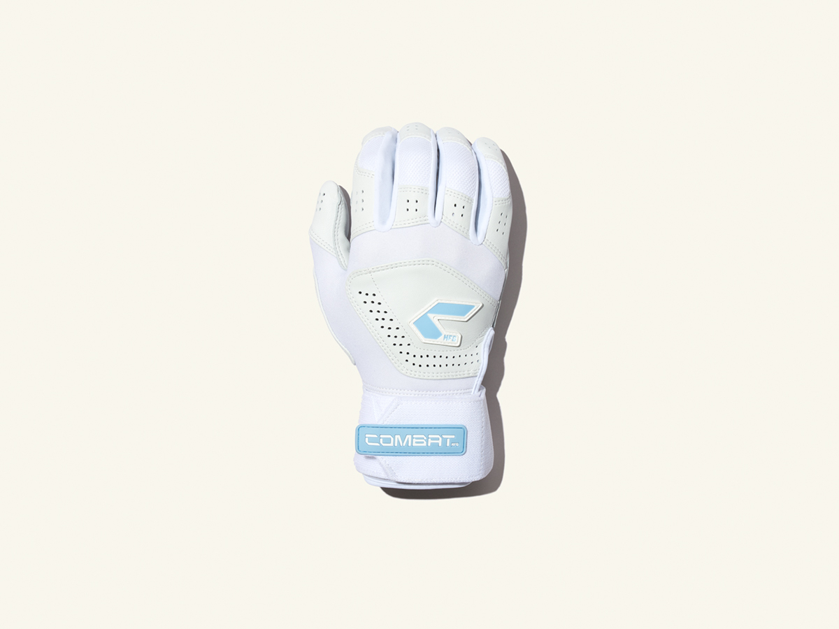 COMBAT MFG Long Strap Batting Gloves, White, Adult M