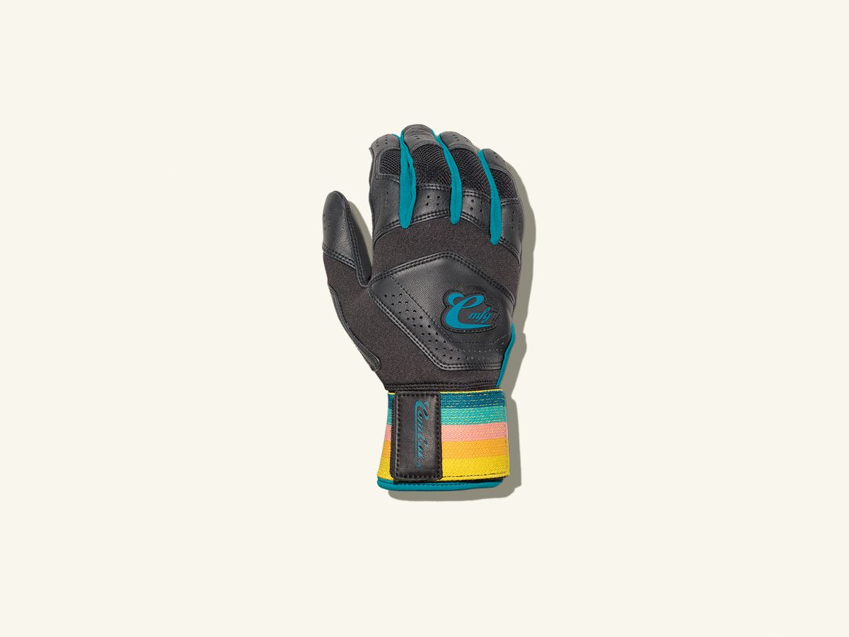 COMBAT MFG Coastal Collective Long Strap Batting Gloves, Black, Adult XS