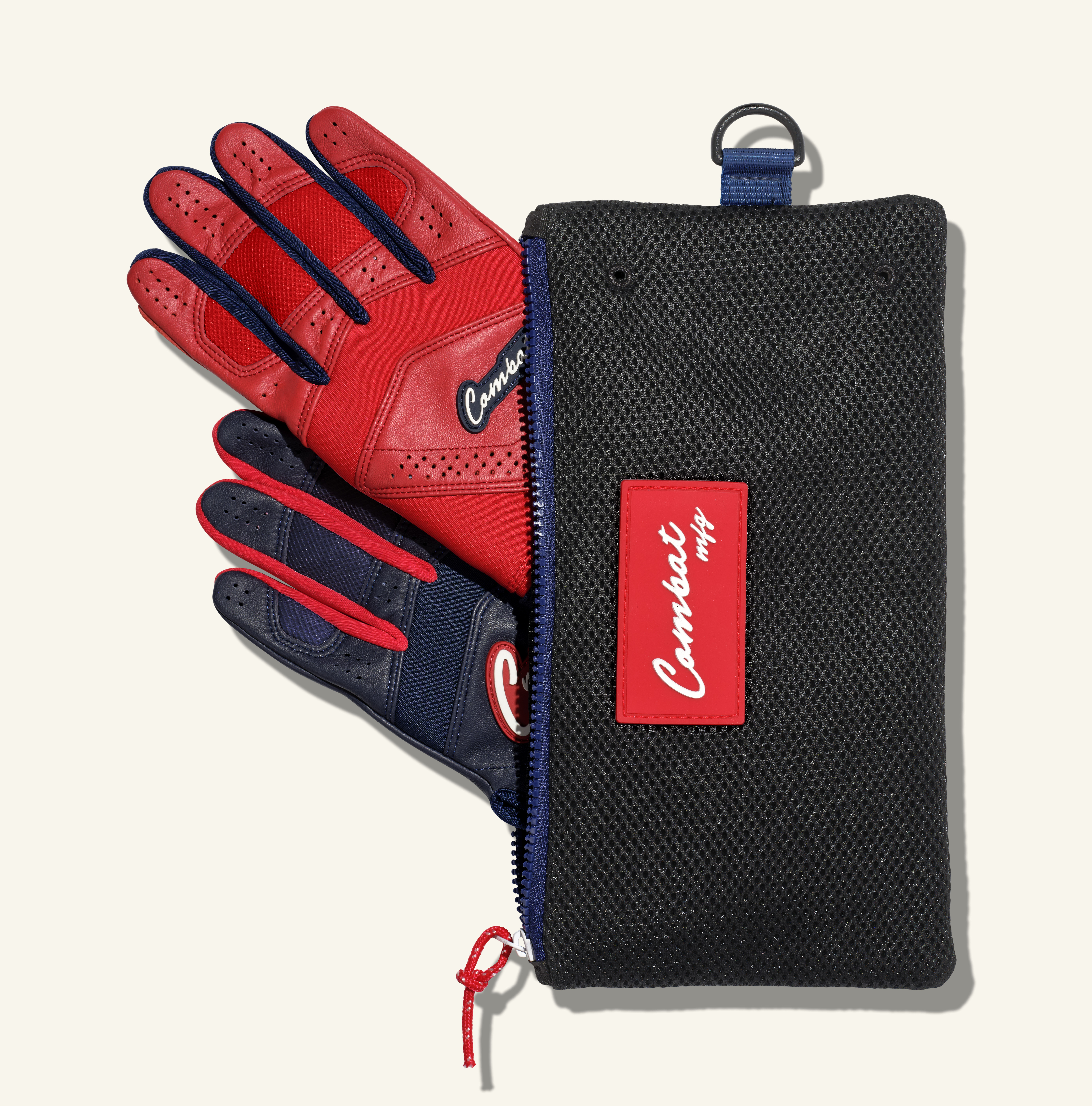 COMBAT MFG Yin Yang Long Strap Batting Gloves, Navy/Red, X-Small