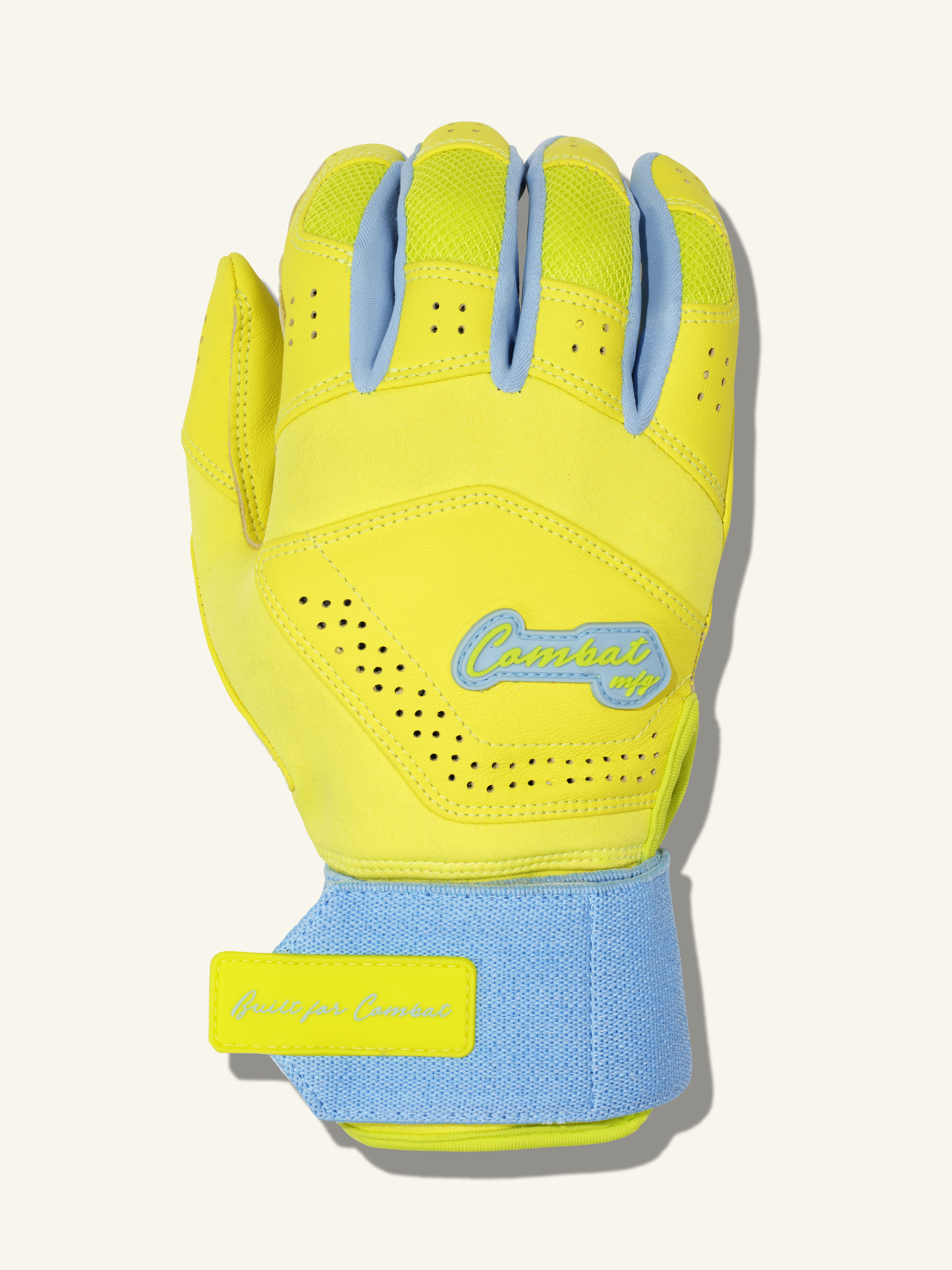 COMBAT MFG Yin Yang Long Strap Batting Gloves, Columbia Blue/Lemonade Blitz, Large