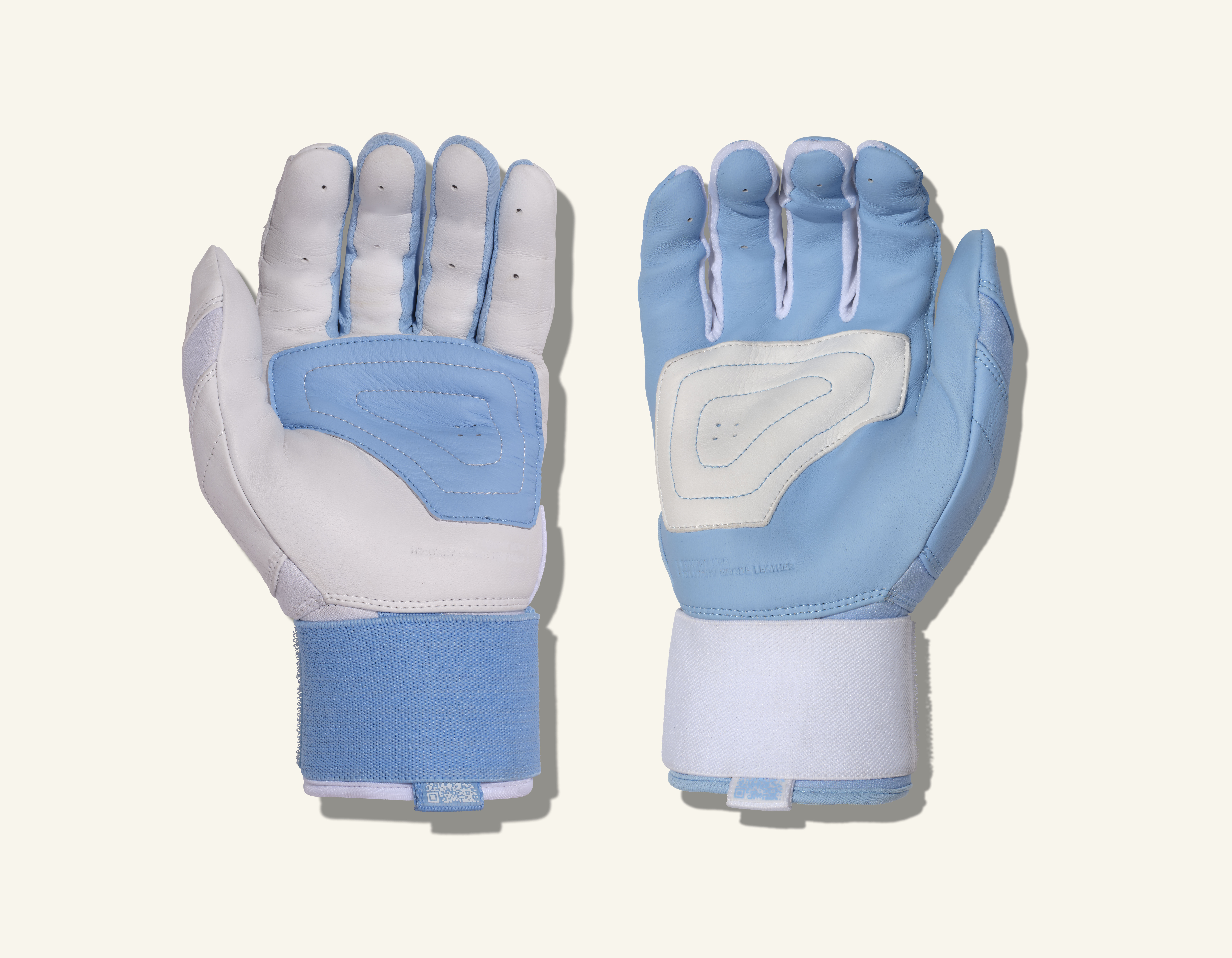 COMBAT MFG Yin Yang Long Strap Batting Gloves, White/Columbia Blue, Medium